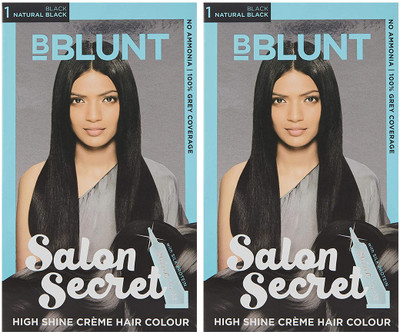 BBlunt Salon Secret High Shine Creme Hair ColourNatural Black 1(2 x 100g) with Shine Tonic 8ml , Natural Black 1