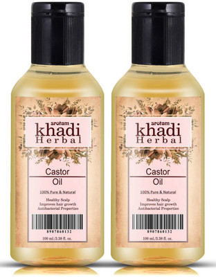Srotam Khadi Herbal Castor Oil with Blend of Natural Herbs Healthy & Shiny Hair (Pack of 2) Hair Oil(200 ml)