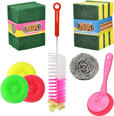 Bear Grips Dish washing set Plastic Wet and Dry Brush(Multicolor, 16 Units)