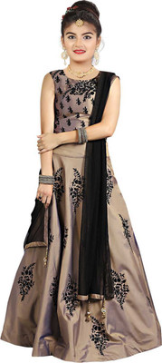 Manav fashion Girls Casual Kurta, Churidar & Dupatta Set(Brown Pack of 1)