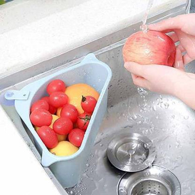 KRAZE Multipurpose Triangle Shape Sink Storage Basket Drainer Corner Rack Strainer(Blue, Multicolor Pack of 1)