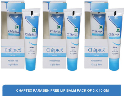 Chaptex paraben free Lip balm pack of 3 x 10 gm NA(Pack of: 3, 30 g)
