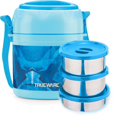 Trueware Ofce plus 22 Lunch Box 3 Stainless Steel Containers Tifn Insulated Lunch Box |300 ml x 2, 200 ml x 1|-Sky Blue 3 Containers Lunch Box(800 ml, Thermoware)