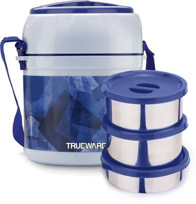 Trueware Ofce plus 2 Lunch Box 3 Stainless Steel Containers Tifn Insulated Lunch Box |300 ml x 2, 200 ml x 1|-Blue 3 Containers Lunch Box