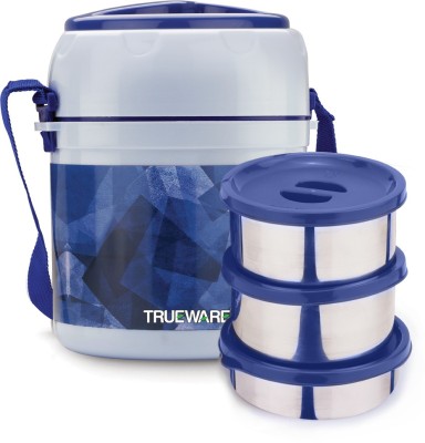 Trueware Ofce plus 2 Lunch Box 3 Stainless Steel Containers Tifn Insulated Lunch Box |300 ml x 2, 200 ml x 1|-Blue 3 Containers Lunch Box(800 ml, Thermoware)