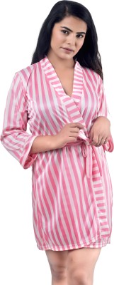 Embrave Women Robe(Pink, White)