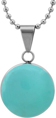 morir Silver Plated Round Sardonyx Stone Turquoise Firoza Babochon Locket Pendant Necklace Fashion Jewelry for Men and Women Silver Onyx Brass Pendant