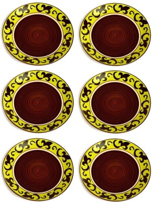 caffeine Ceramic Handmade Brown Doodle Quarter Plates 7 inch Quarter Plate(Pack of 6, Microwave Safe)