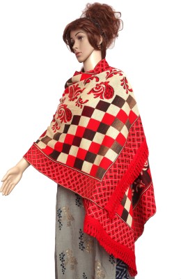 Royal Kashmir Wool Checkered Women Shawl(Red)