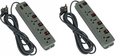 Skeisy 4 SHOCKET PLUS 4 SWITCH EXTENSION CORD WITH 4 LED INDICATOR 6AMP 5MTR WIRE PACK OF-2 4  Socket Extension Boards(Grey, 5 m)