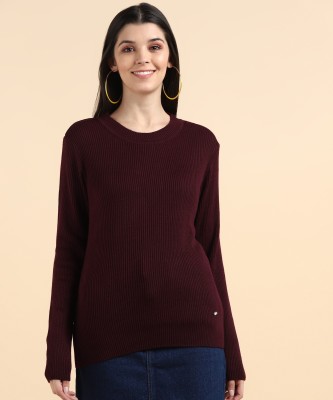 METRONAUT Self Design Round Neck Casual Women Maroon Sweater