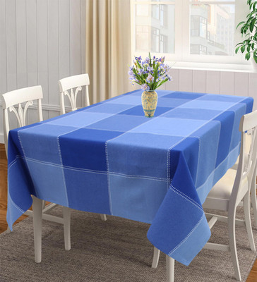 AIRWILL Cotton 4 Seater Checkered Table Cover(Blue)