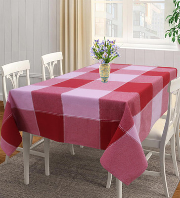 AIRWILL Cotton 4 Seater Checkered Table Cover(Red, Pink)