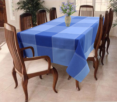 AIRWILL Cotton 8 Seater Checkered Table Cover(Light Blue, Dark Blue)