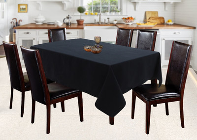 AIRWILL Cotton 6 Seater Solid Table Cover(Black)