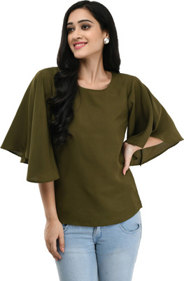 Annectant Casual Flared Sleeve Printed Women Green Top