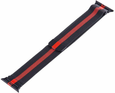 TINGTONG Stainless Steel 42mm/44mm/45mm Milanese Band with Magnetic Closure Black with Red Chain Smart Watch Strap(Black, Red)
