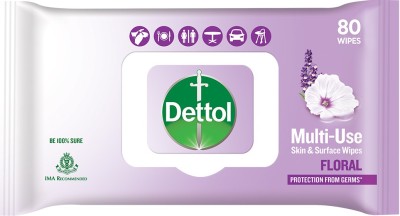 Dettol Mutil-Use Skin & Surface Wipes, Floral(80 Wipes)