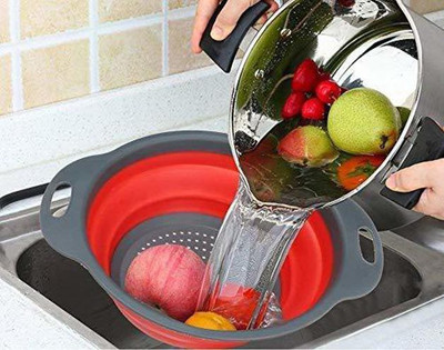 Connectwide Collapsible Colander Kitchen Strainer, Environmentally Friendly Non-Toxic Easy to Clean Silicone Space-Saving Foldable Filter Colander Collapsible Colander(Red Pack of 1)