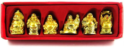 Varanasi Enterprises Feng Shui Laughing Buddha Set of 6 Pieces Decorative Showpiece  -  3 cm(Brass, Gold)