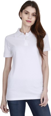 Fleximaa Solid Women Polo Neck White T-Shirt