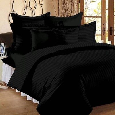 kala decors 200 TC Cotton, Satin Double Striped Flat Bedsheet(Pack of 1, Black)