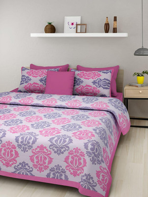 Hari Om Cotton King Flat 144 TC Jaipuri Prints Bedsheet(Pack of 1, Pink)