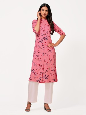 MIMOSA Women Floral Print Straight Kurta(Pink)