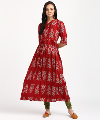 GERUA Women Printed A-line Kurta(Maroon)