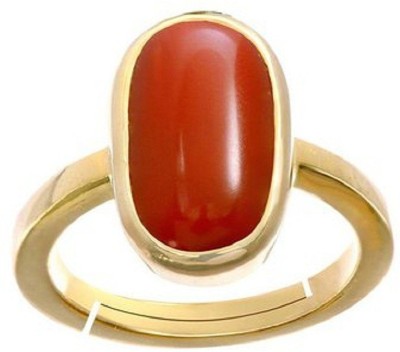 RATAN BAZAAR Coral stone Ring 6.6 carat Moonga Stone Certified Unheated & Untreated Astrological For Unisex Stone Coral Gold Plated Ring