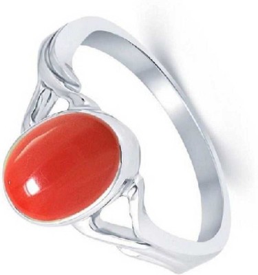 RATAN BAZAAR Coral Ring Natural Stone 6.25 carat moonga Stone Astrological Purpose For Unisex Stone Coral Silver Plated Ring