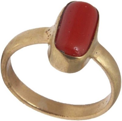 KUNDLI GEMS Moonga Ring 5.25 ratti Coral stone ring Certified Stone Astrological Purpose For Unisex Stone Coral Gold Plated Ring