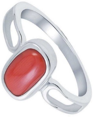 KUNDLI GEMS Coral Ring Natural 6.25 ratti Moonga Stone Original Astrological Purpose & Certified For Unisex Stone Coral Silver Plated Ring