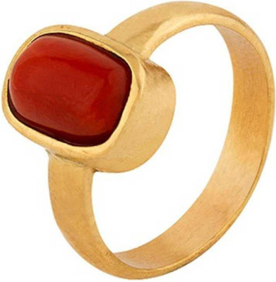 KUNDLI GEMS Moonga Ring 6.75 carat Moonga/Coral Stone Ring Astrological For Unisex Stone Coral Gold Plated Ring