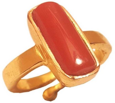 RATAN BAZAAR Moonga Stone Ring Natural 5.5 ratti Stone Original Astrological Purpose For Unisex Stone Coral Gold Plated Ring