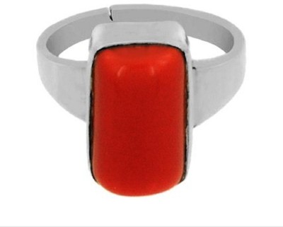 RATAN BAZAAR Coral Ring Natural 6.25 ratti Moonga Stone Original Astrological Purpose & Certified For Unisex Stone Coral Silver Plated Ring
