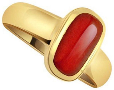 RATAN BAZAAR Coral Ring Original Moonga 5.25 ratti Moonga Stone Untreated & Unheated for Unisex Stone Coral Gold Plated Ring