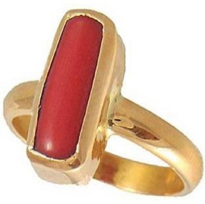 KUNDLI GEMS Coral Ring Natural 6.25 ratti Moonga Stone Original Astrological Purpose & Certified For Unisex Stone Coral Gold Plated Ring