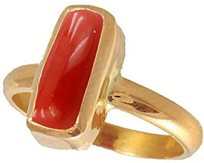 KUNDLI GEMS Coral stone Ring 6.6 carat Moonga Stone Certified Unheated & Untreated Astrological For Unisex Stone Coral Gold Plated Ring