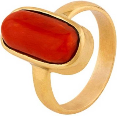 RATAN BAZAAR Ratan Bazaar Coral Gemstone Gold Adjustable Ring Copper Sapphire Sterling Silver Plated Ring