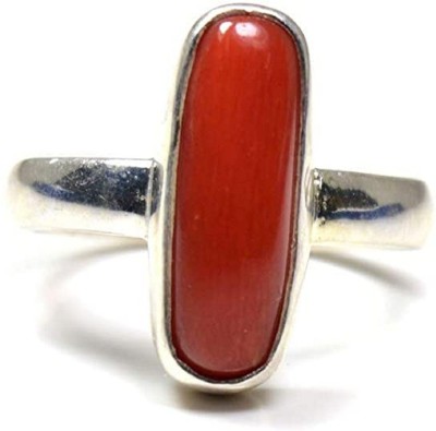 KUNDLI GEMS Moonga Ring 6.75 carat Moonga/Coral Stone Ring Astrological For Unisex Stone Coral Silver Plated Ring