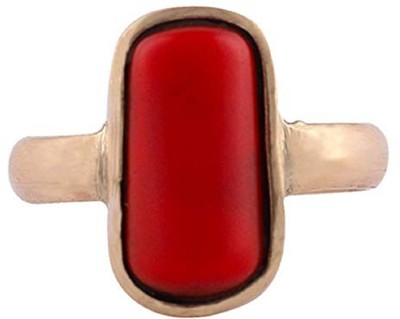 RATAN BAZAAR Coral Ring Natural 5.5 ratti Moonga Stone Ring Certified Stone For Men & Women Stone Coral Gold Plated Ring