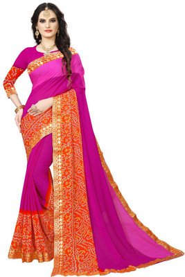 Kanooda Prints Printed Bollywood Georgette Saree(Pink, Orange)