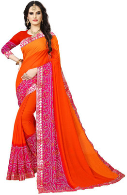 Kanooda Prints Printed Bollywood Georgette Saree(Orange)
