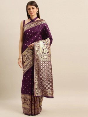 BOVTY Woven Bollywood Silk Blend Saree(Purple)