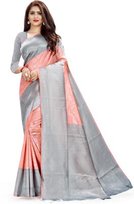 Heer Enterprise Woven Banarasi Cotton Silk Saree(Pink)