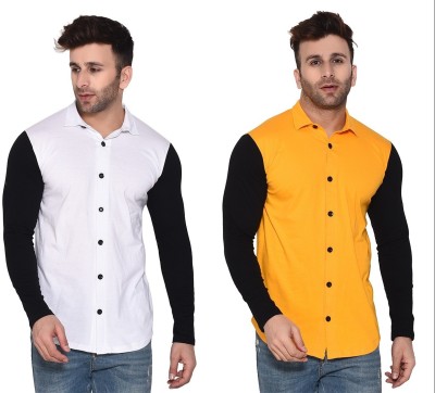 BEYOU FASHION Men Solid Casual White, Yellow Shirt(Pack of 2)