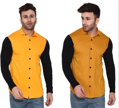 BEYOU FASHION Men Color Block Casual Gold, Yellow Shirt(Pack of 2)