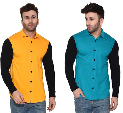 BEYOU FASHION Men Solid Casual Yellow, Light Green Shirt(Pack of 2)