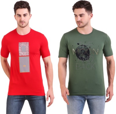 BRAVEZI Printed Men Round Neck Red, Green T-Shirt